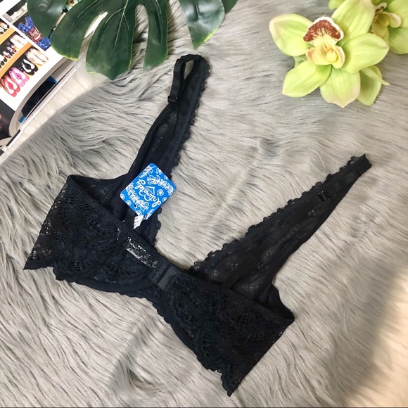 NEW Free People Black Lace Underwire Plunge Bra Sz 34B - Picture 6 of 11
